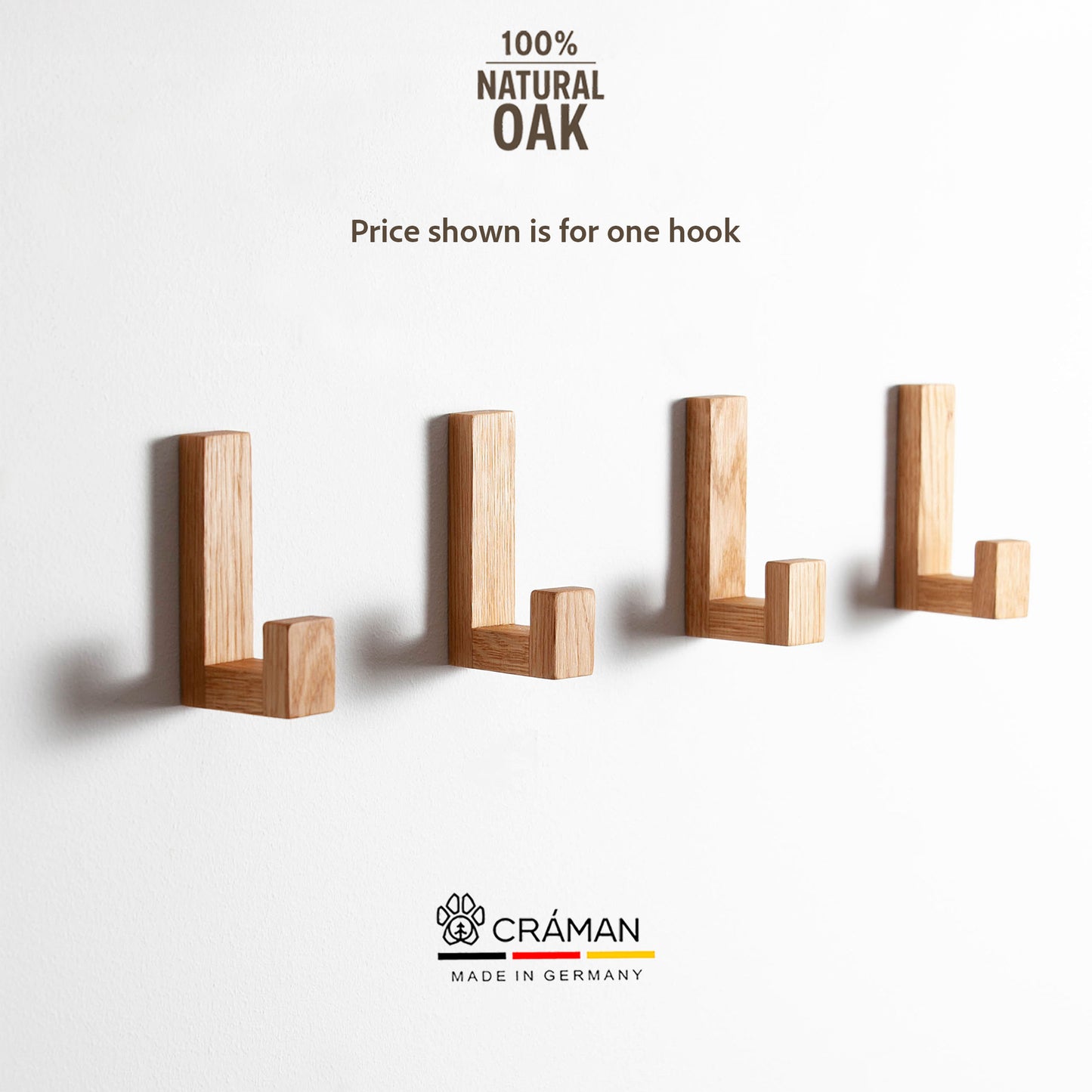 Self-adhesive hooks made of oak wood, Craman #SADH5