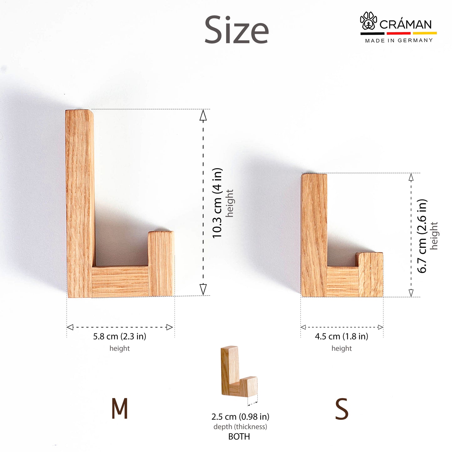 Self-adhesive hooks made of oak wood, Craman #SADH5