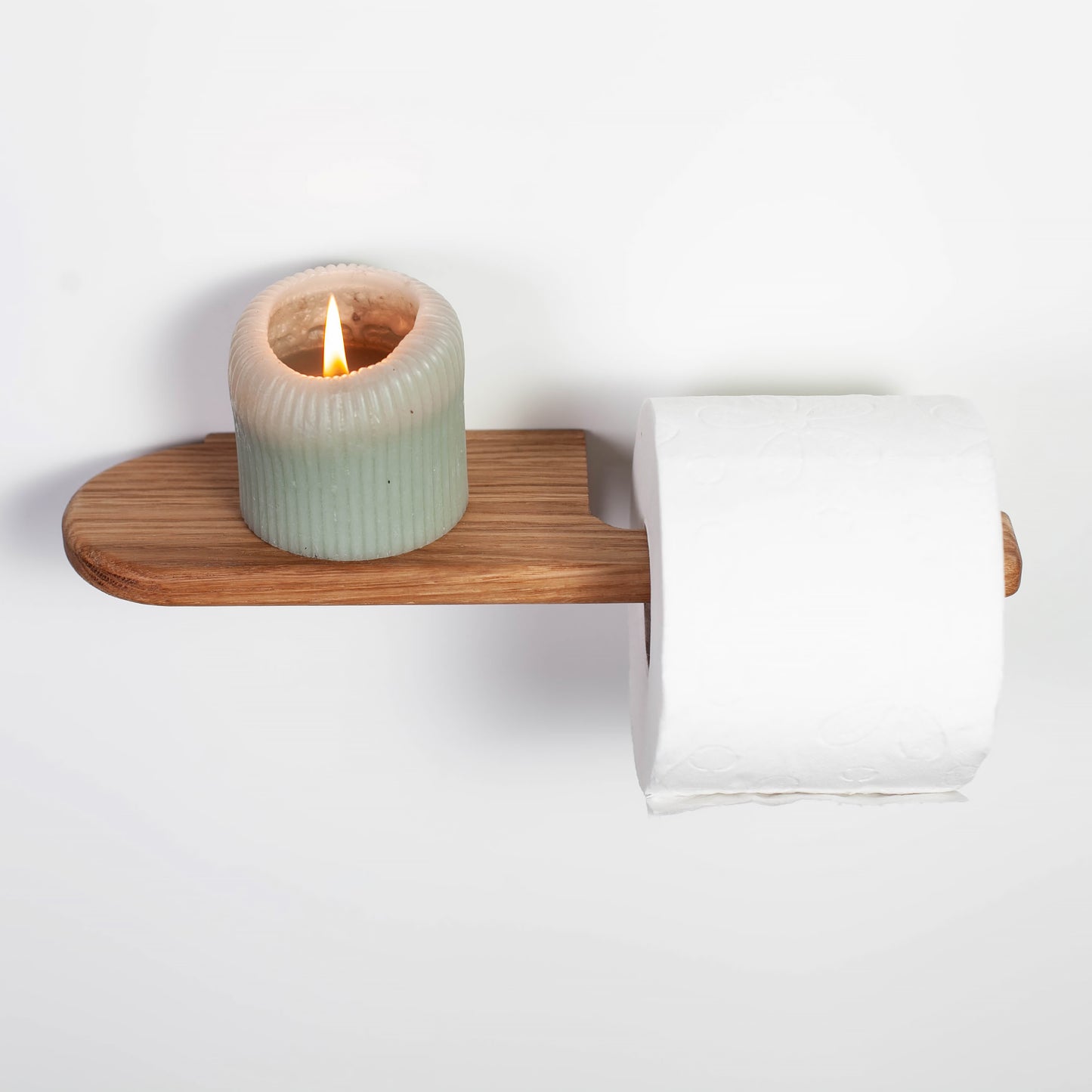 Toilettenpapierhalter aus Eiche – selbstklebend,mit Ablage, V2-big, ohne Bohren