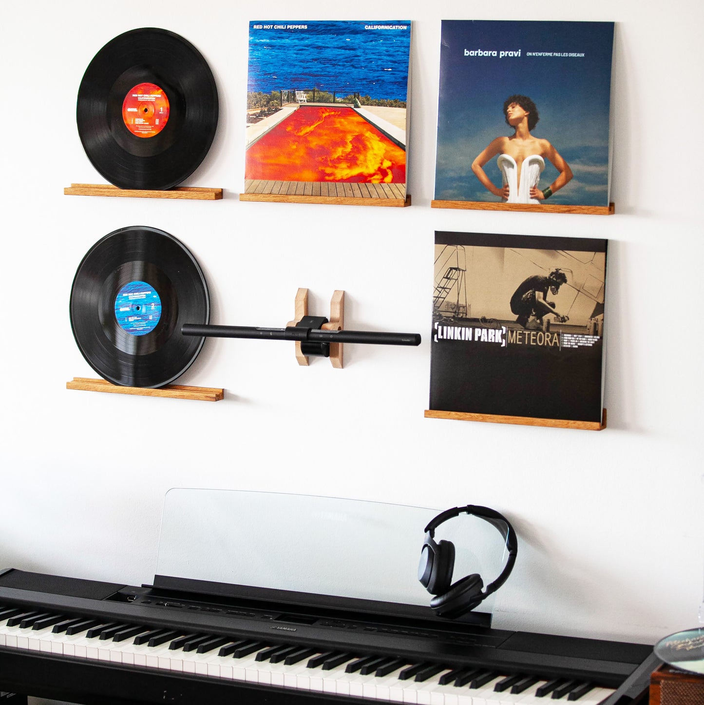 Oak Vinyl Record Wall Mount, No Drilling with 3M Adhesive