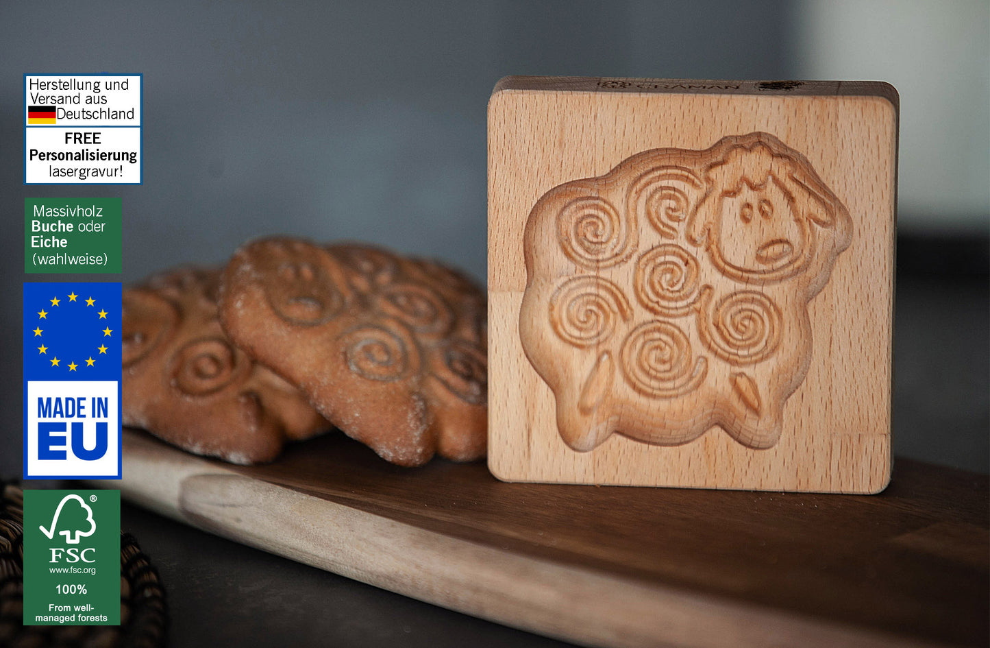 Keksform "Sheep" aus Buchenholz