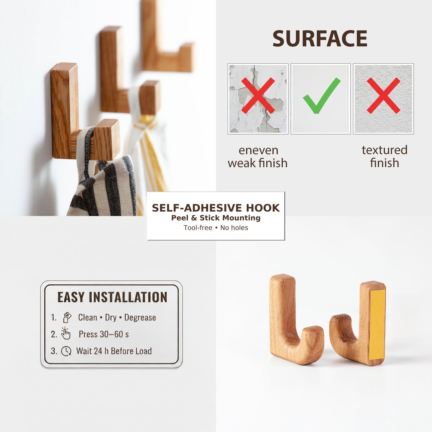 Selbstklebenden Haken Eichenholz, Craman #SADH5 S