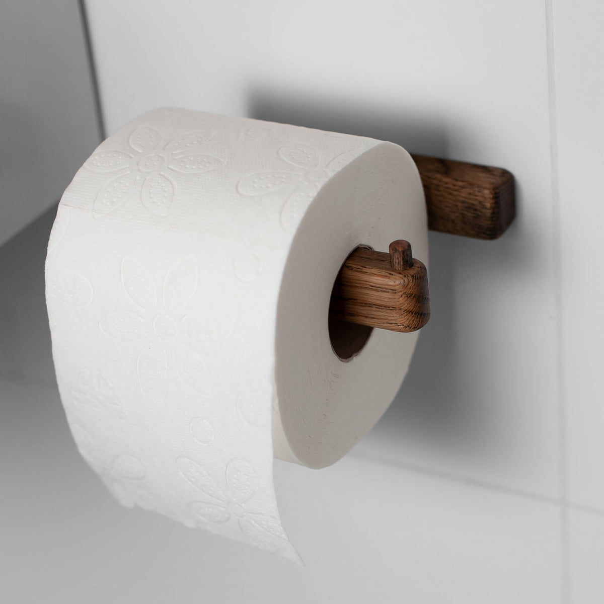 Toilettenpapierhalter aus Eichenholz, Craman C-Halter, selbstklebend DARK