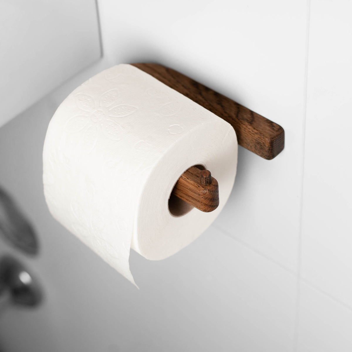 Toilettenpapierhalter aus Eichenholz, Craman C-Halter, selbstklebend DARK
