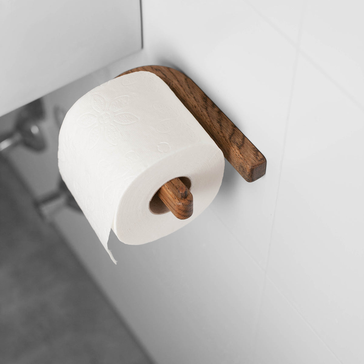 Toilettenpapierhalter aus Eichenholz, Craman C-Halter, selbstklebend DARK