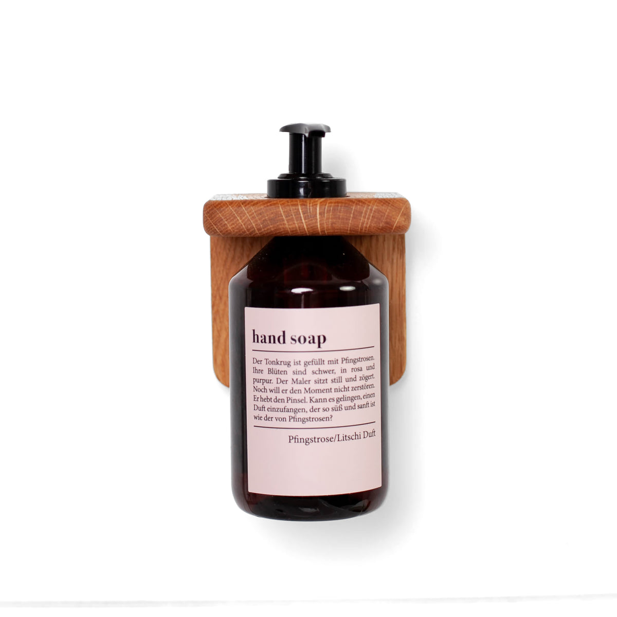 Wall-mounted oak soap dispenser holder