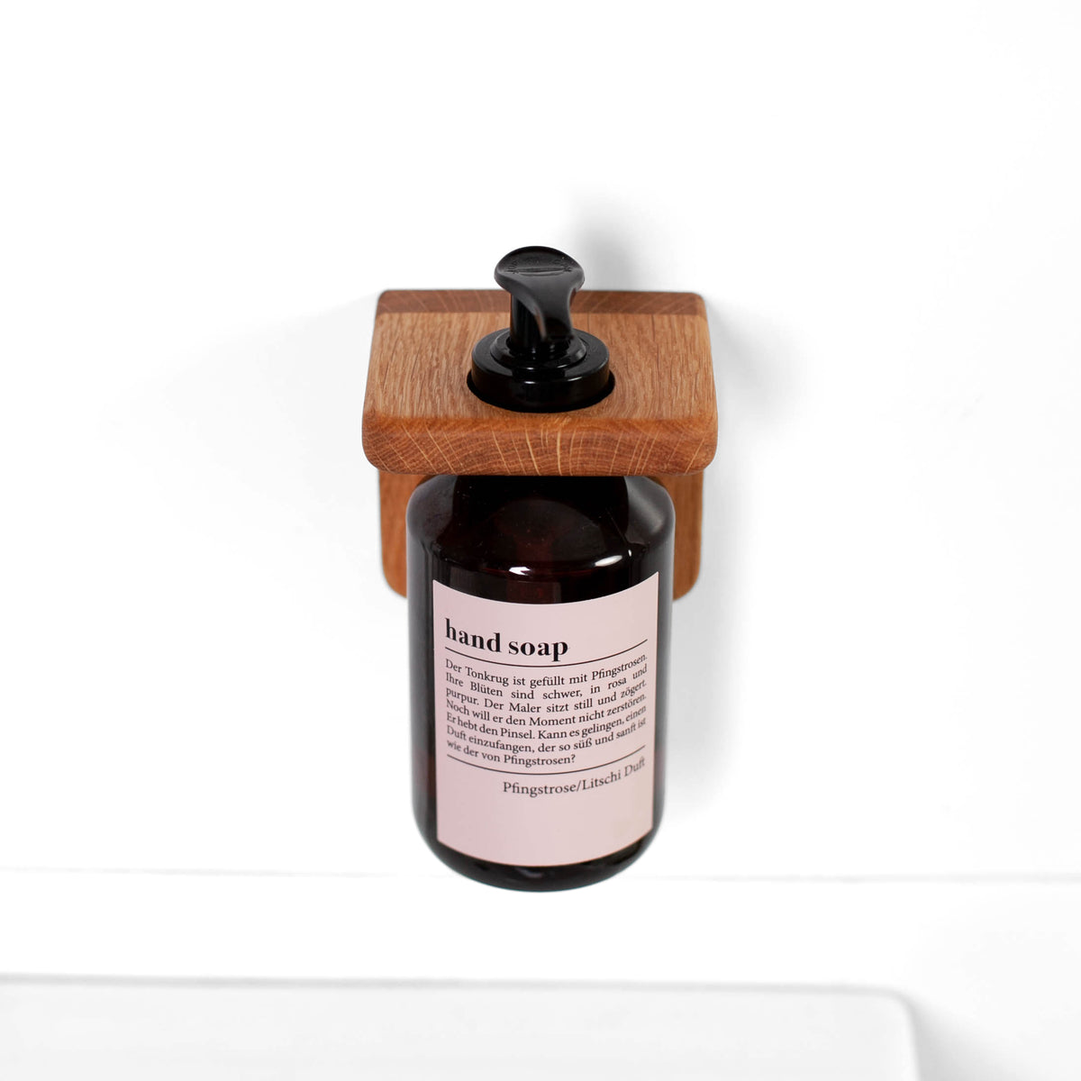 Wall-mounted oak soap dispenser holder