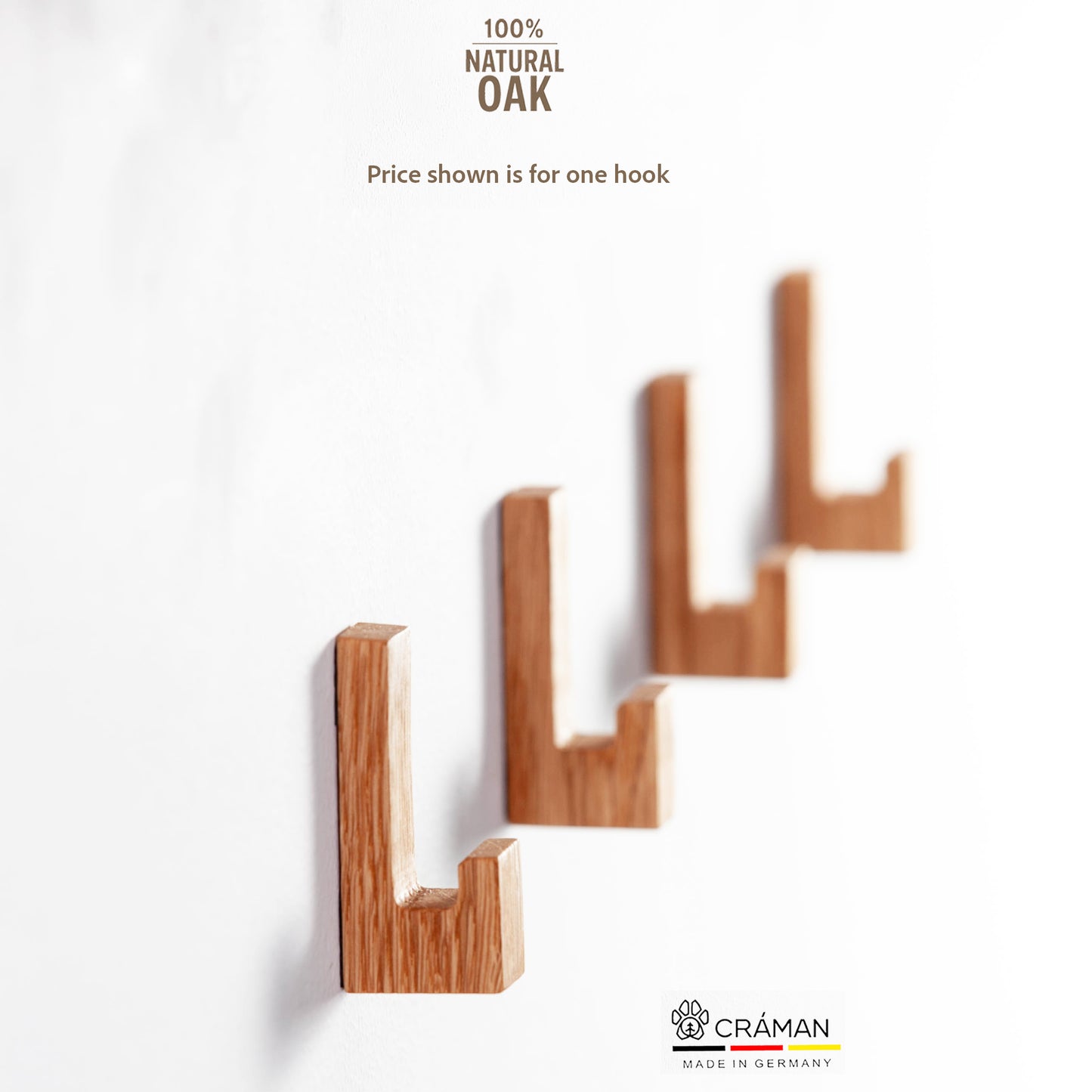 Selbstklebenden Haken Eichenholz, Craman #SADH Minimalist, 1 Stück