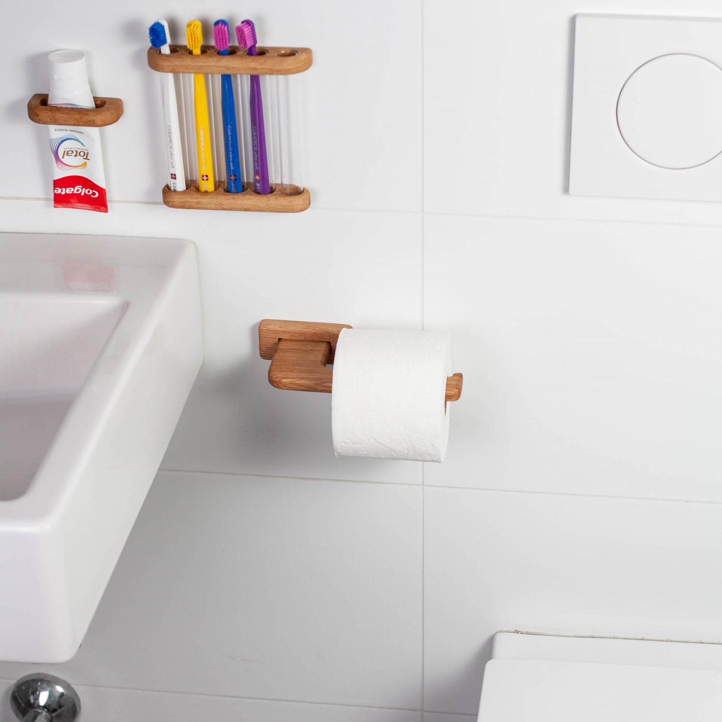 Toilettenpapierhalter aus Eiche – selbstklebend, V1-standart, ohne Bohren