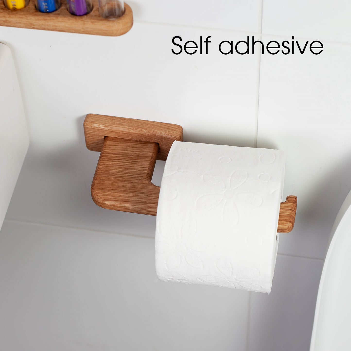 Toilettenpapierhalter aus Eiche – selbstklebend, V1-standart, ohne Bohren