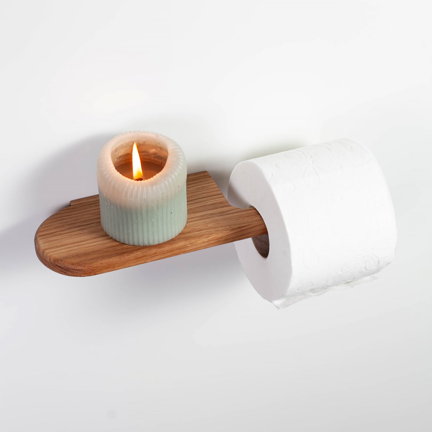 Toilettenpapierhalter aus Eiche – selbstklebend,mit Ablage, V2-big, ohne Bohren