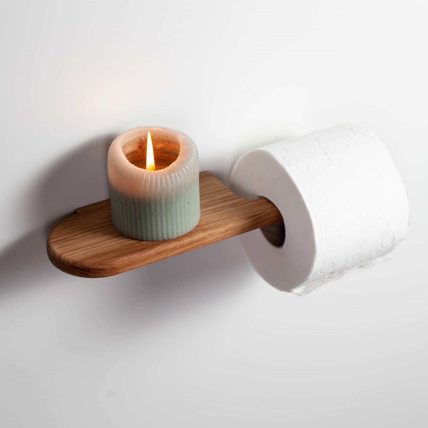 Toilettenpapierhalter aus Eiche – selbstklebend,mit Ablage, V2-big, ohne Bohren