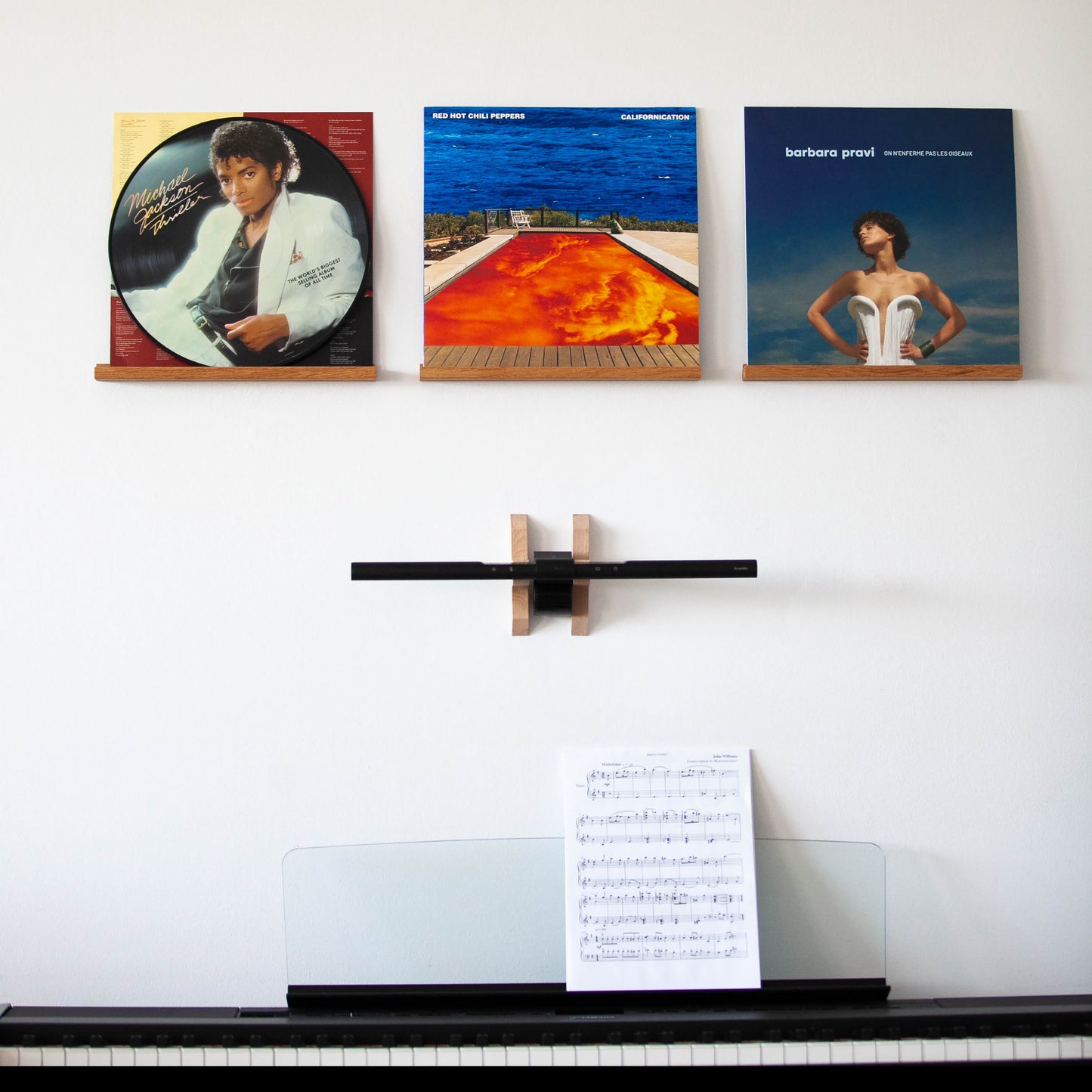Oak Vinyl Record Wall Mount, No Drilling with 3M Adhesive