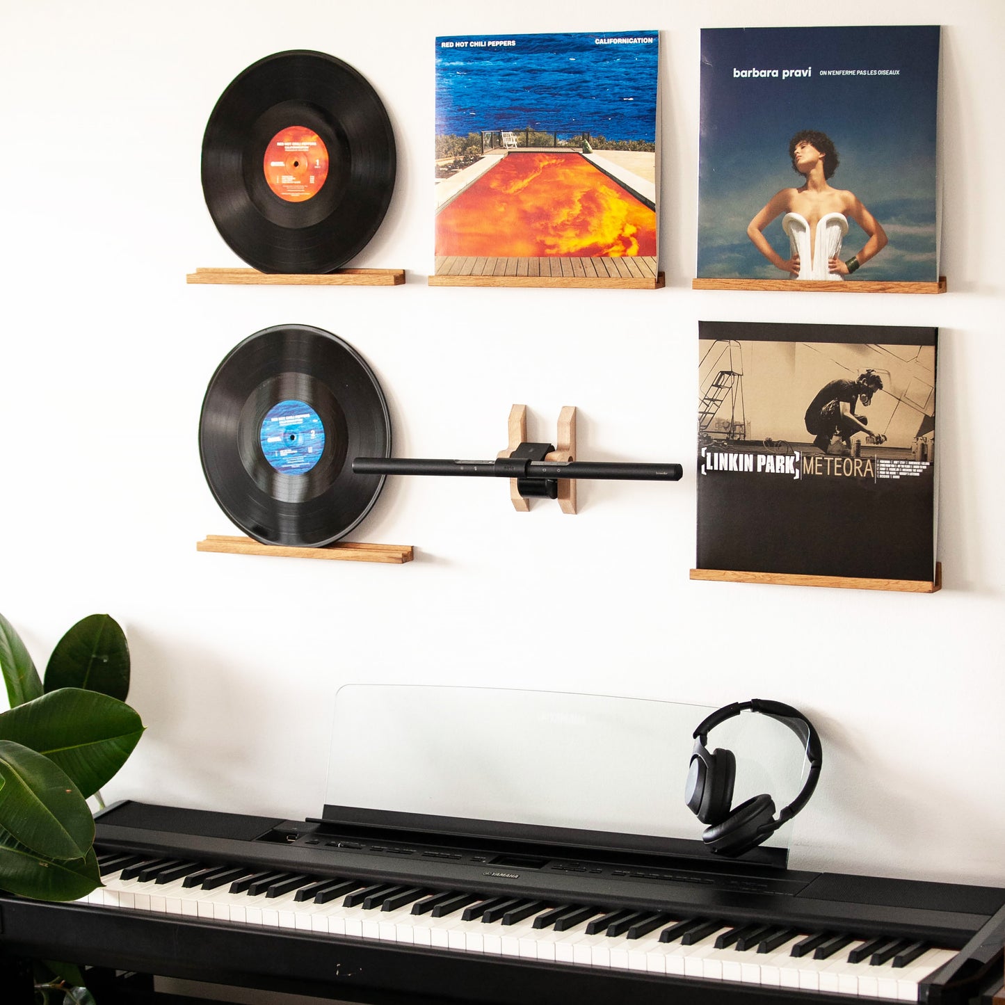 Oak Vinyl Record Wall Mount, No Drilling with 3M Adhesive