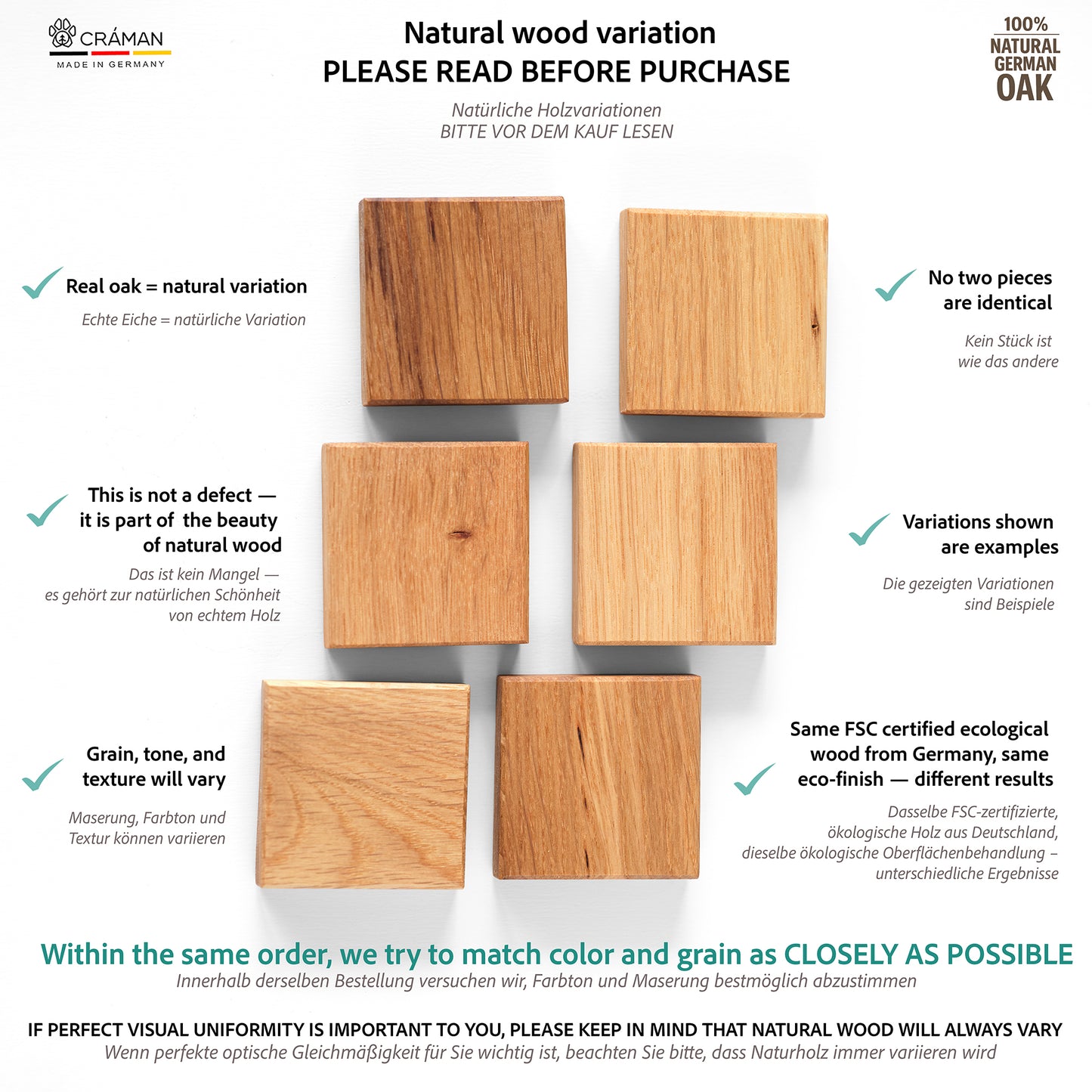 Wandhaken aus Holz für Wohndeko, Eichenhaken zur Organisation, Kleiderhaken, Garderobenhaken Craman Germany ART2